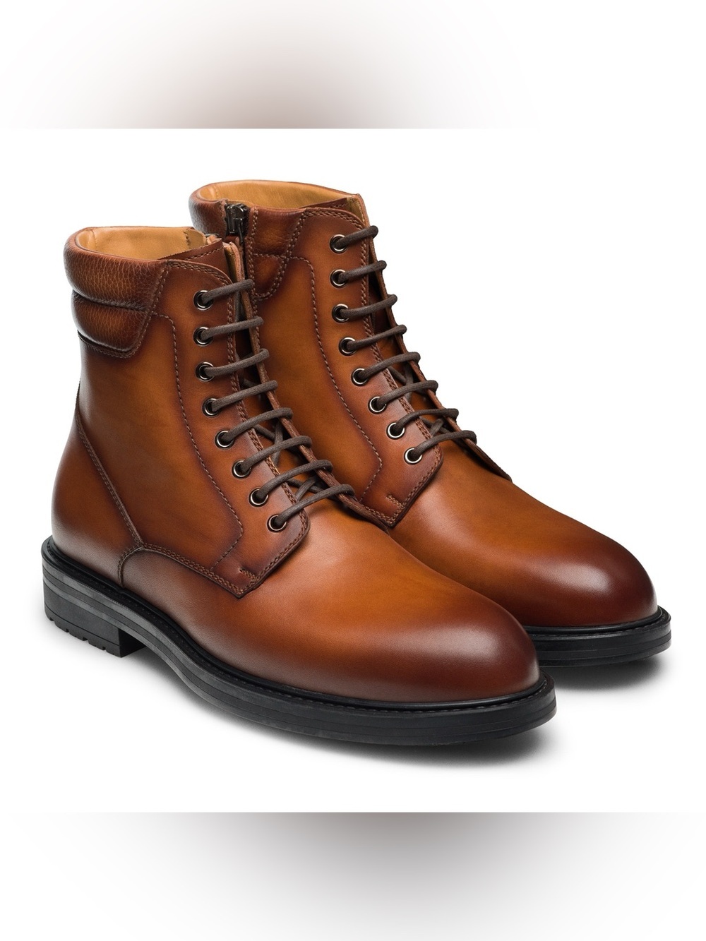 Magnanni Grayson Lace Up Combat Boots Distressed Cognac Brown Sz 7